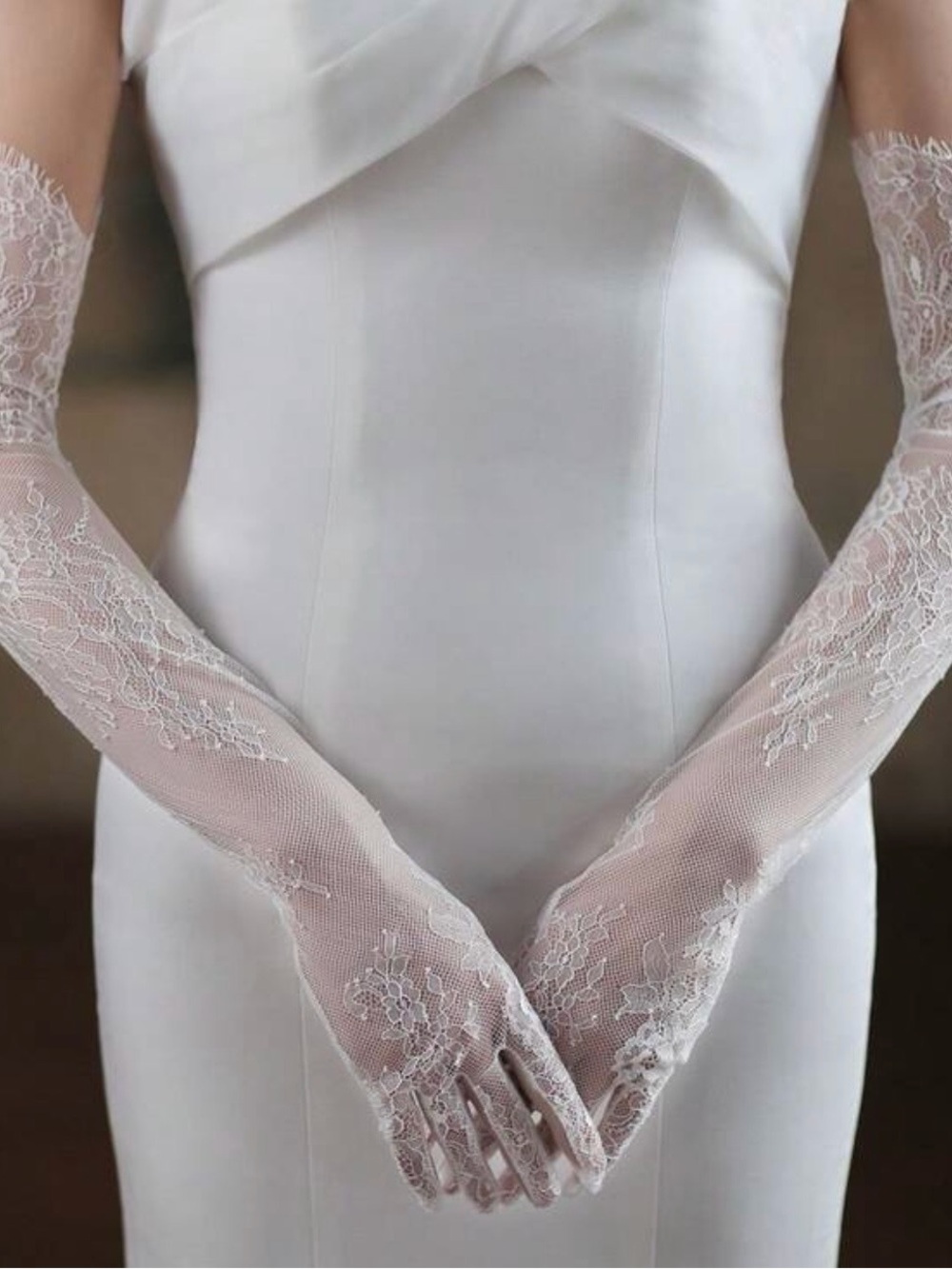 Elegant White Long Lace Bridal Gloves